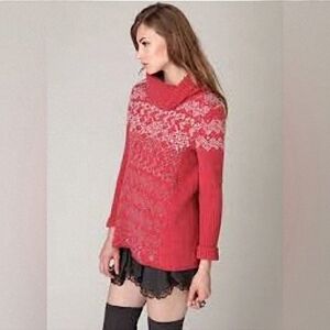 Free People Nordic Fair Isle Cowl Neck Wool Knit Sweater XS